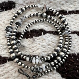 ❤️ 20” 3-6mm Graduated Desert Pearl 925 White Buffalo Turquoise Native Necklace